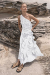 Tuscan One Shoulder Frill Front Midaxi Dress in White