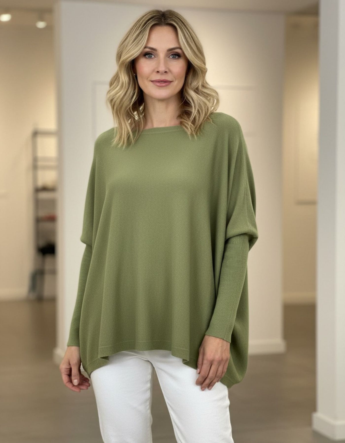 Willow Cotton Knit Jumper in Olive Green
