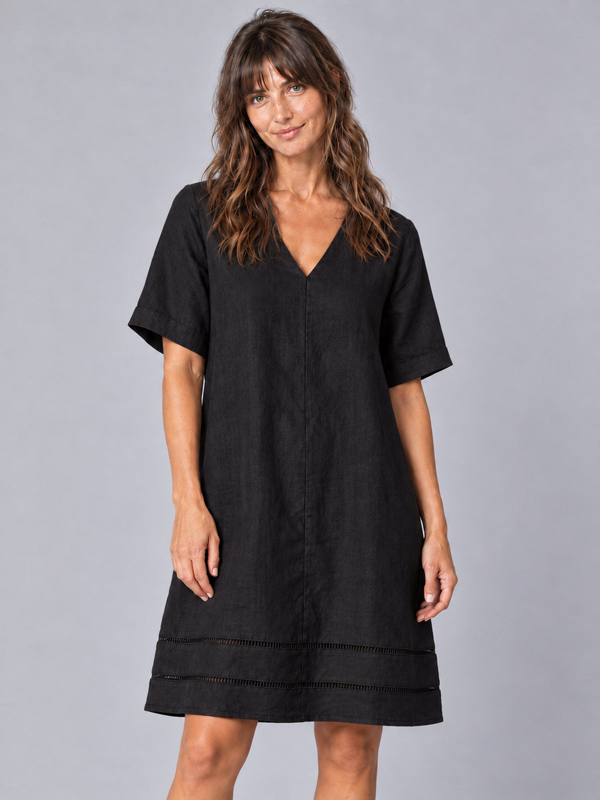 Astrid Black Linen V Neck Shift Dress