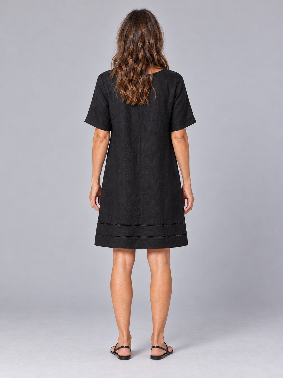 Astrid Black Linen V Neck Shift Dress