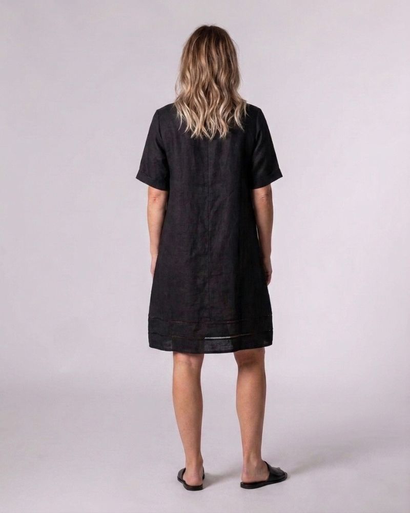 Astrid Black Linen V Neck Shift Dress