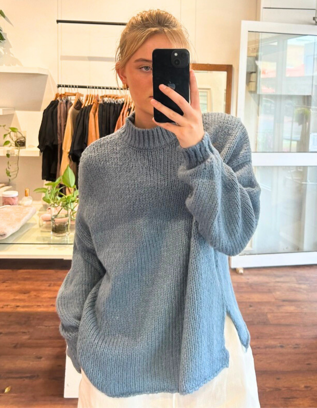 Cove Crew Neck Oversized Knit Jumper in Blue