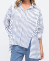 Koto Oversize Half Sleeve Stripe Shirt in Blue/White