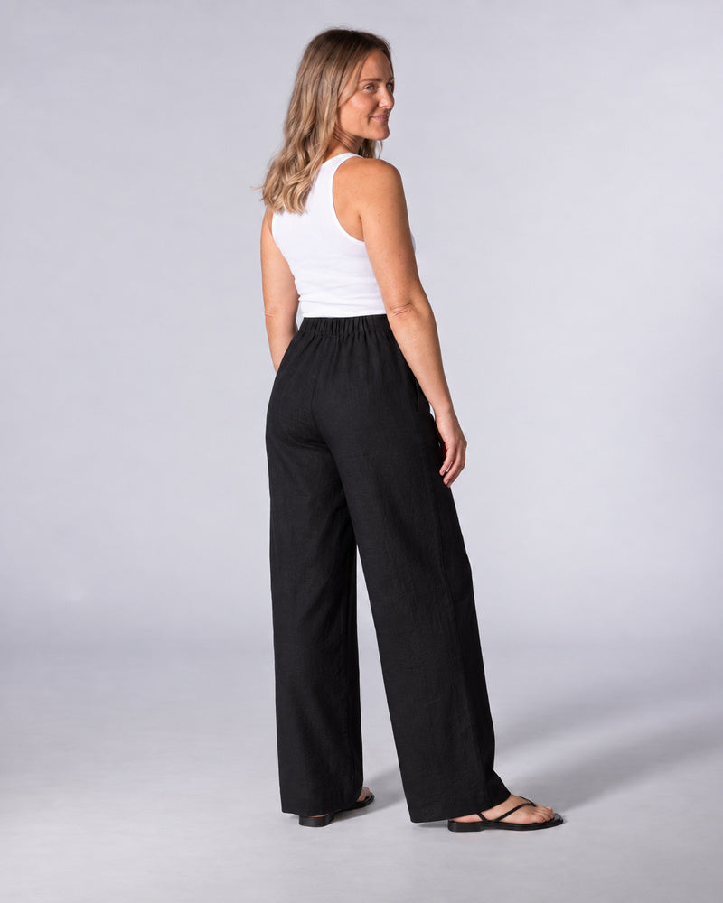 Drew Black Linen Elastic Back Pants