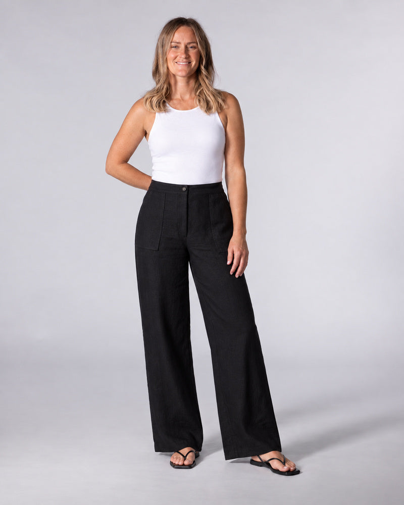 Drew Black Linen Elastic Back Pants