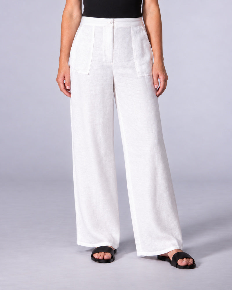 Drew White Linen Elastic Back Pants