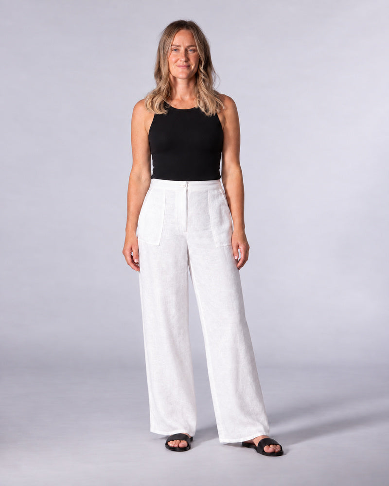 Drew White Linen Elastic Back Pants