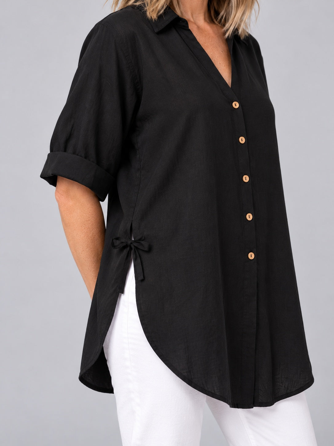 Hawthorn Black Cotton Blend Oversized Shirt