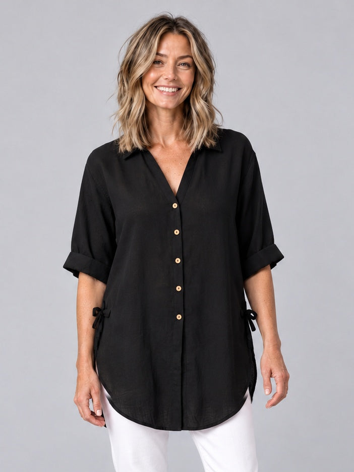 Hawthorn Black Cotton Blend Oversized Shirt
