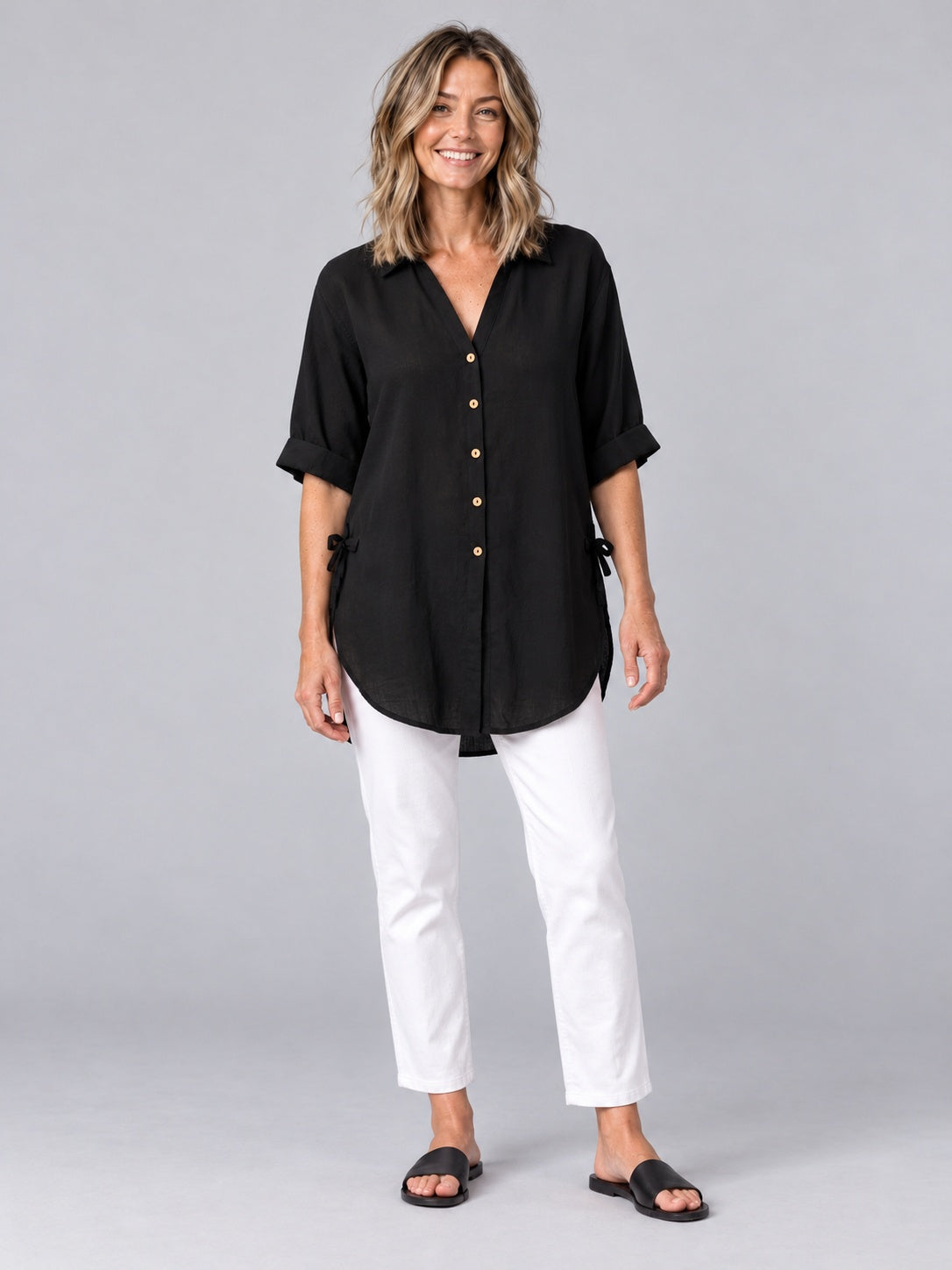 Hawthorn Black Cotton Blend Oversized Shirt