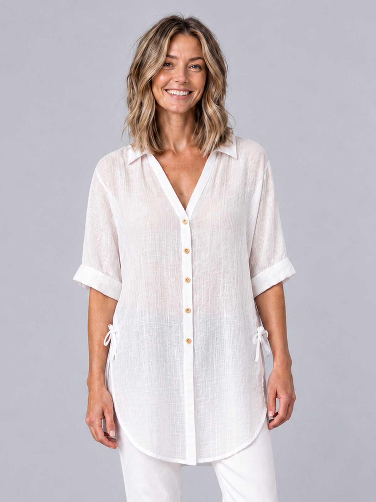 Hawthorn White Cotton Blend Oversized Shirt