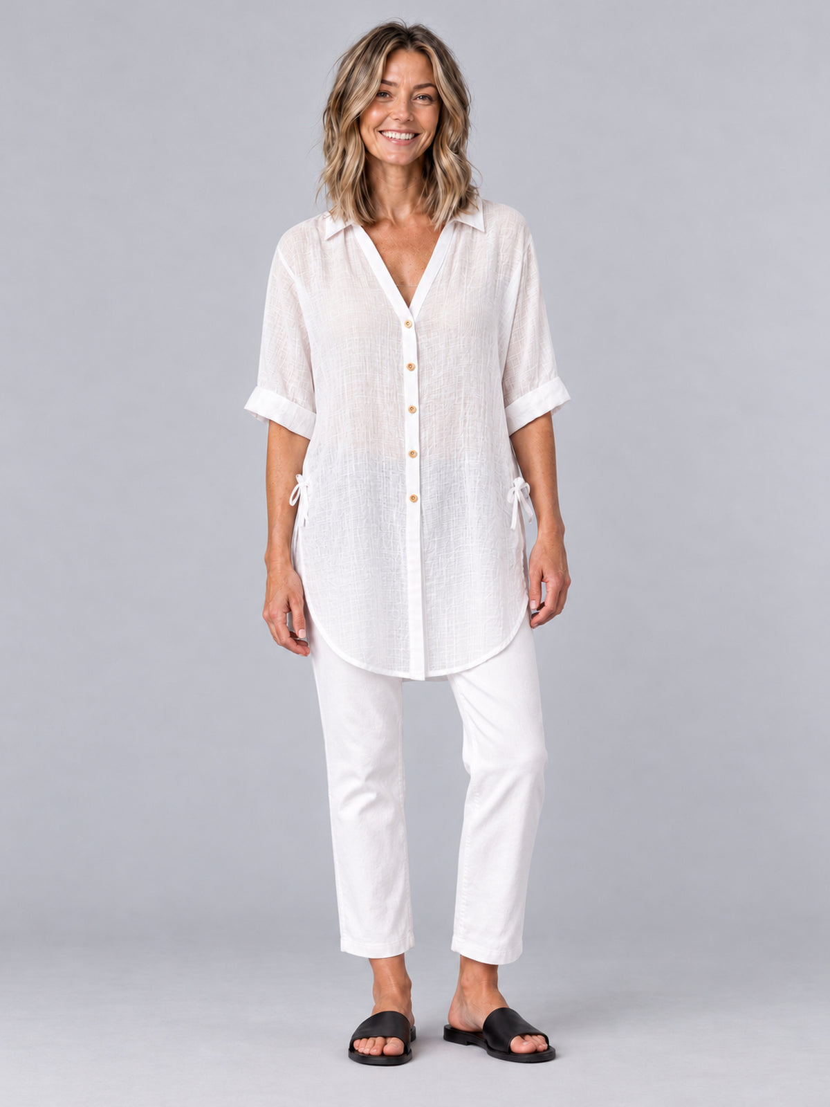Hawthorn White Cotton Blend Oversized Shirt
