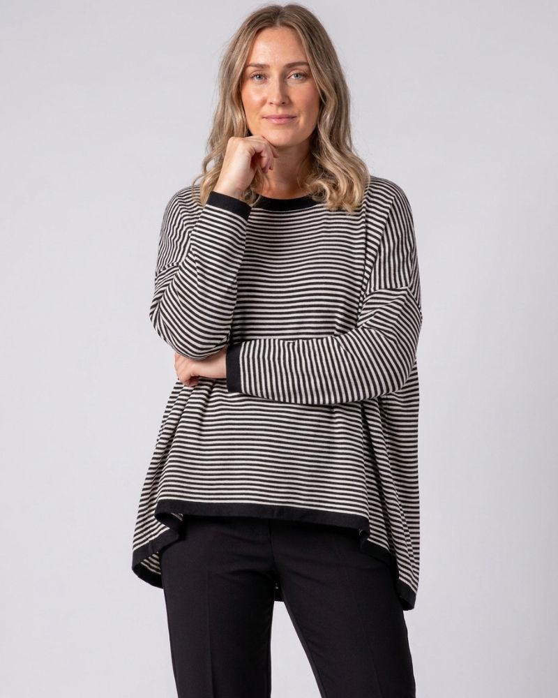 Hunter Crew Neck Oversize Jumper in Black/White Stripe
