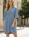 Lucy Short Sleeve Relaxed Dress in Blue Denim