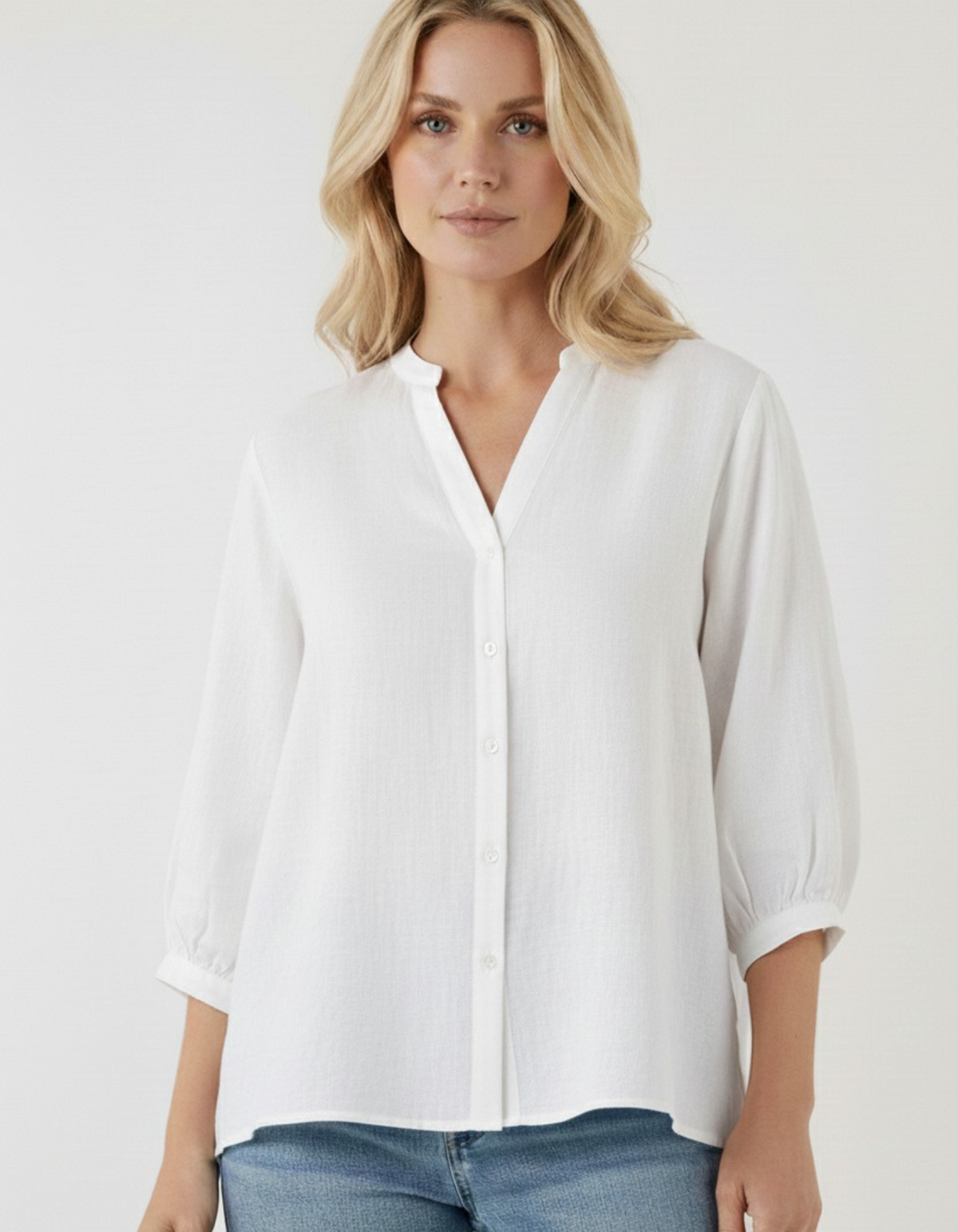 Storm Button Down Collarless Linen Shirt in White