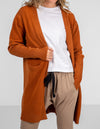 Chelsea Edge to Edge Cardigan with Pockets in Rust