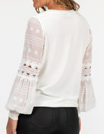 Teagan Long Sleeve Lace Sleeve Top in White