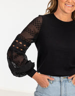 Teagan Long Sleeve Lace Sleeve Top in Black