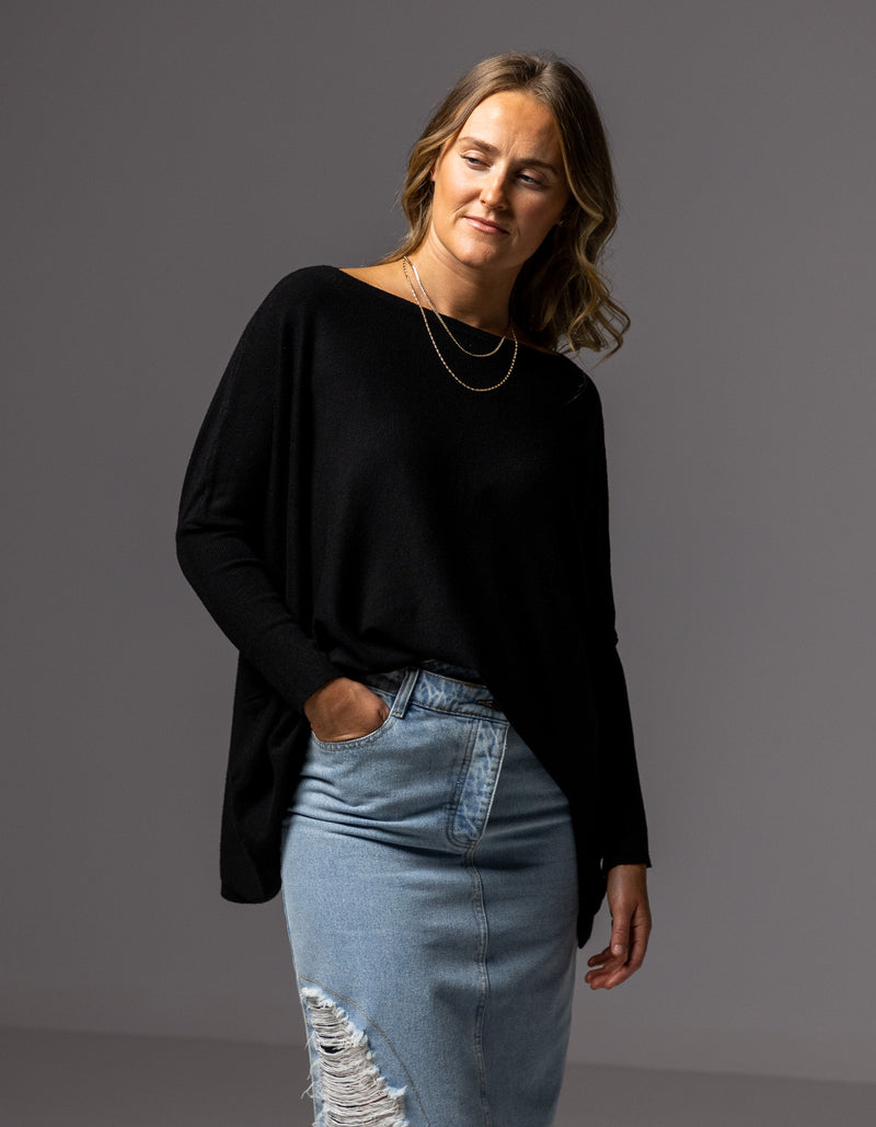 Willow Cotton Knit Jumper in Black