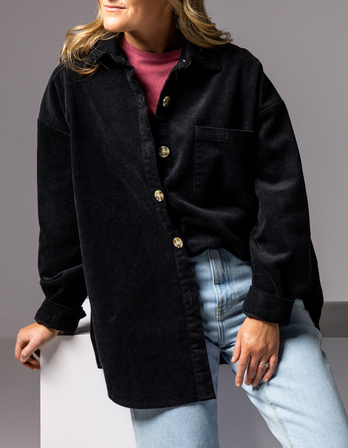 Juliet Oversized Cord Shacket in Black