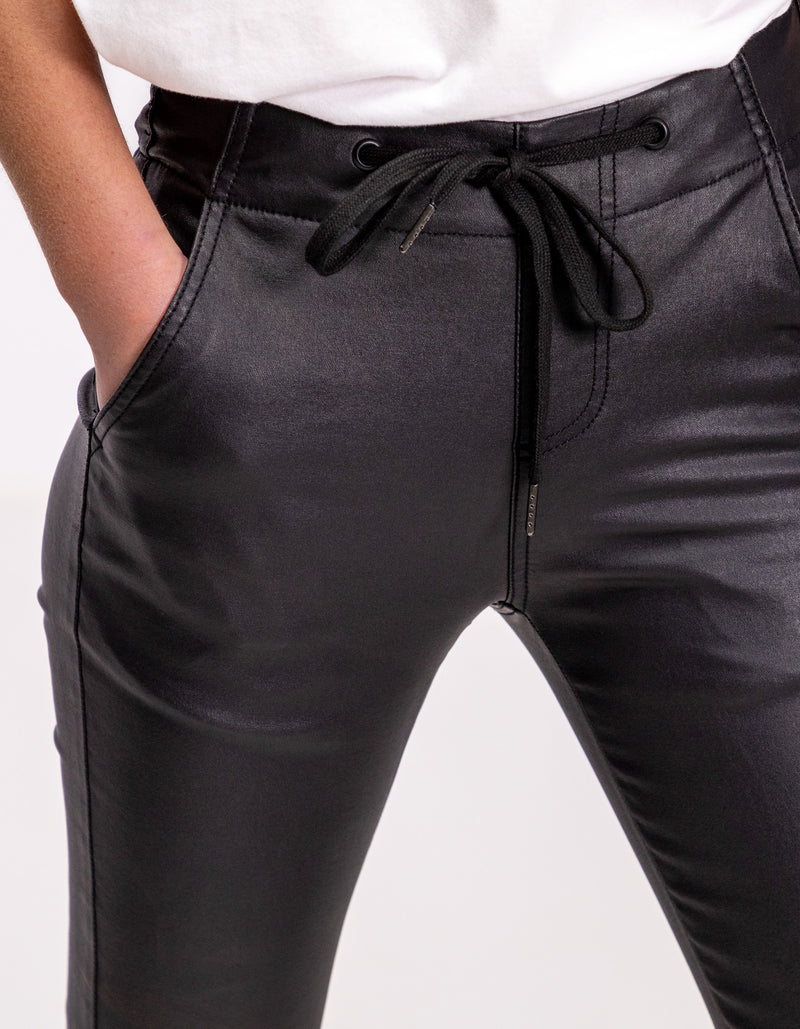 Hayden Faux Leather Jogger Pants in Black