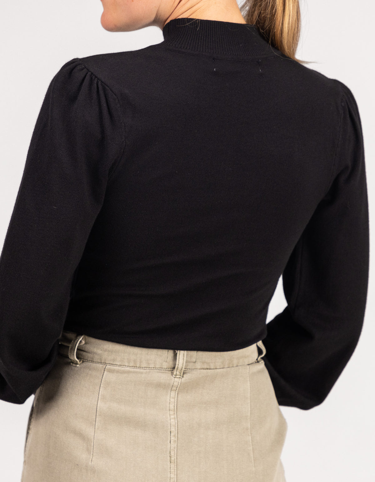 Nyx Balloon Sleeve Fitted Knit Jumper in Black