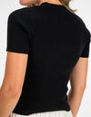 Kate V Neck Short Sleeve Rib Knit Top in Black