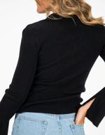 Finley Button Front Rib Knit Long Sleeve Top in Black