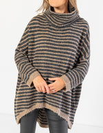 Monika Oversize Knit Jumper in Black/Mocha Stripe