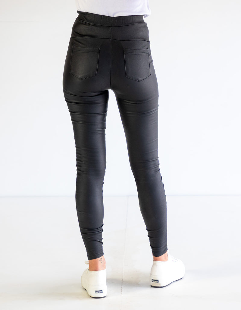 Marci Stretch Pants in Black Leatherette