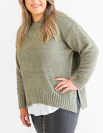 Julia Crew Neck Knit Jumper in Olive