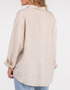 Ollie Long Sleeve Half Button Shirt in Beige Linen