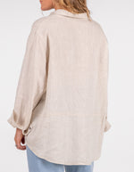 Ollie Long Sleeve Half Button Shirt in Beige Linen