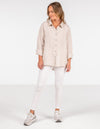 Charlie Long Sleeve Button Front Shirt in Beige Linen