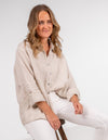 Charlie Long Sleeve Button Front Shirt in Beige Linen