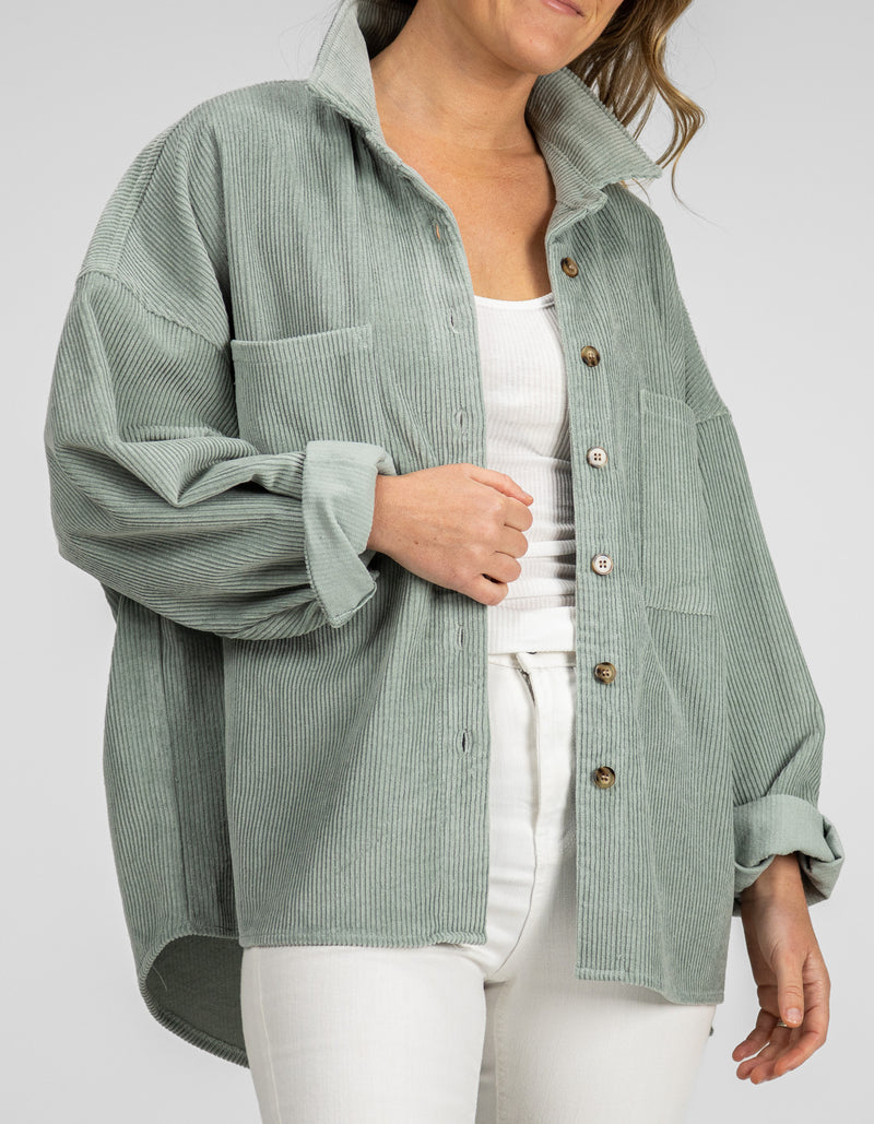 Yarra Oversized Cord Shacket in Sage