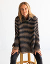 Monika Oversize Knit Jumper in Black/Mocha Stripe