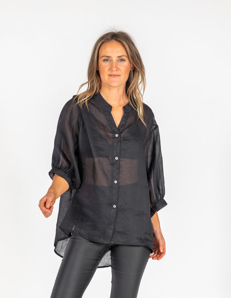 River Relaxed Fit Shirt in Black Linen