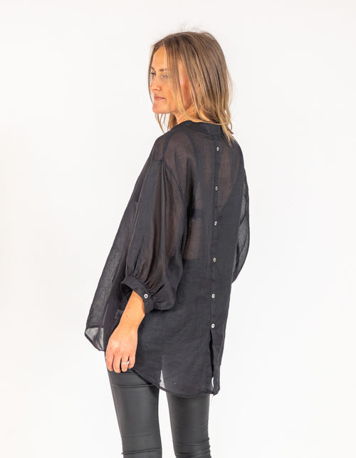 River Relaxed Fit Shirt in Black Linen