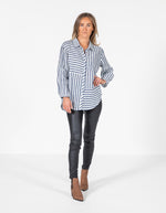 Sonya Linen Shirt in Navy Stripe