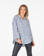 Sonya Linen Shirt in Navy Stripe