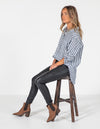 Sonya Linen Shirt in Navy Stripe